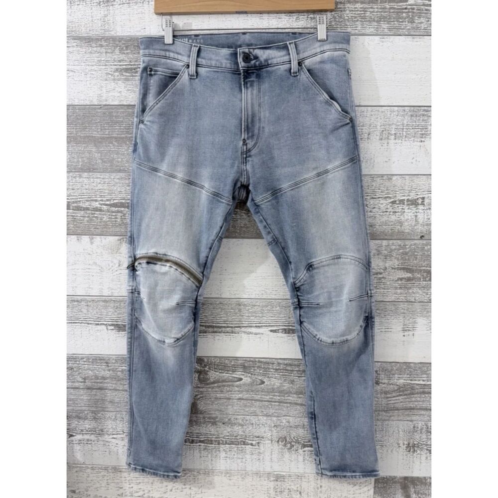 G Star Raw Men's Skinny Denim Blue Jeans Size 34x30 Zip Knee 3D 5620